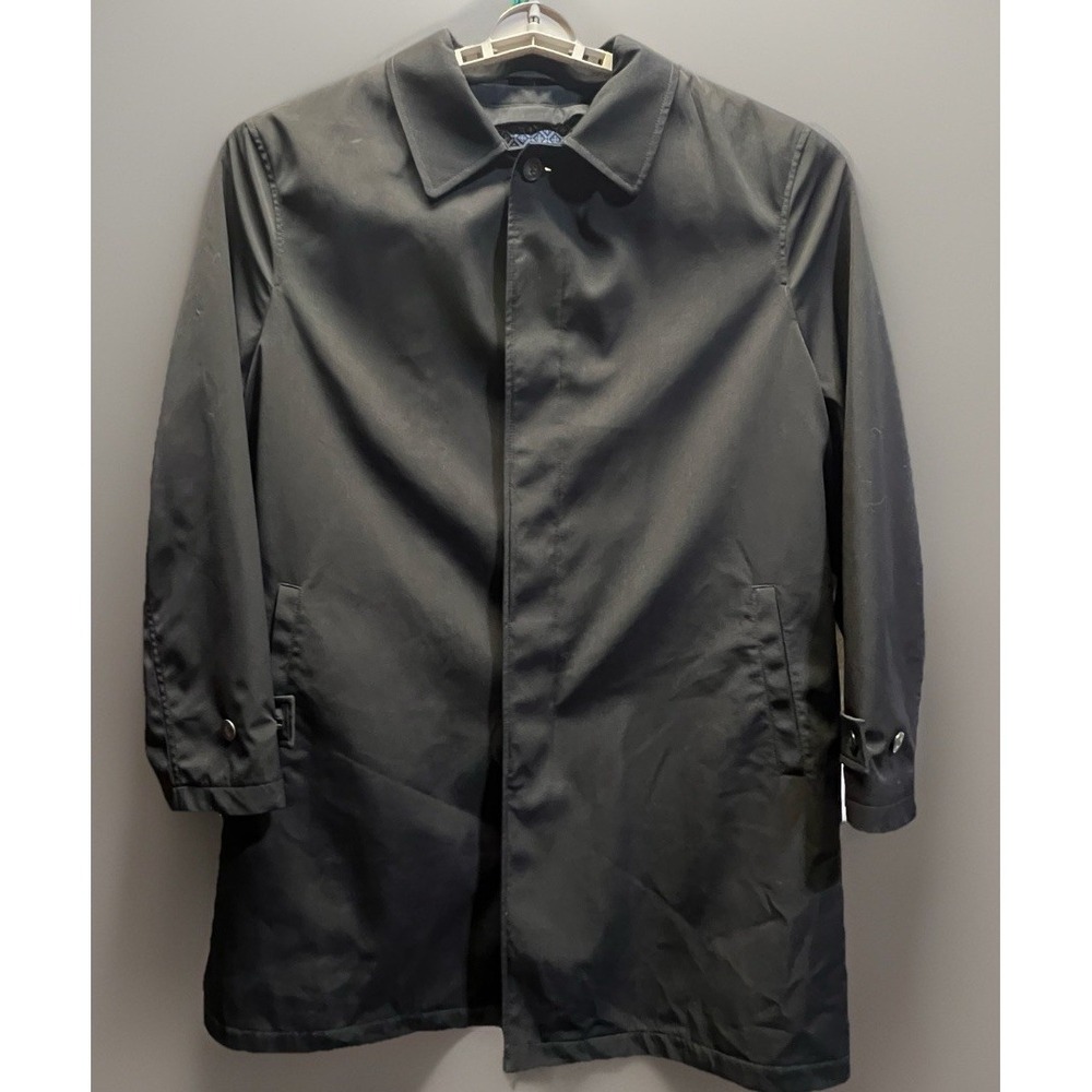 Men's Hart Schaffner Marx Smart Black Coat 50R Rain Stain Repellent‎ Trench